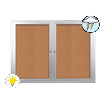 Enclosed Outdoor Bulletin Boards 60 x 24 with Interior Lighting and Radius Edge (2 DOORS)