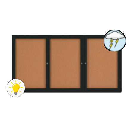 Enclosed Outdoor Bulletin Boards 84 x 48 with Interior Lighting and Radius Edge (3 DOORS)