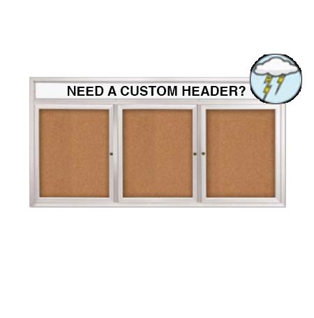 Enclosed Outdoor Bulletin Boards 84" x 36" with Message Header (3 DOOR)