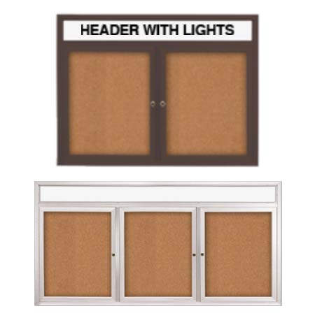 Outdoor Enclosed Poster Display Cases with Header & Lights | SwingCase Multiple Doors