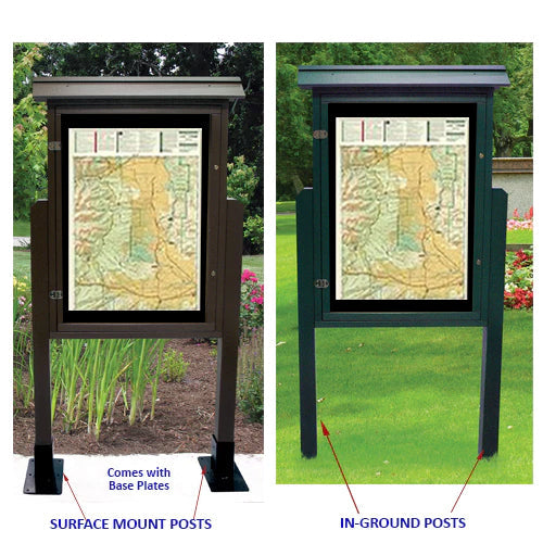 Eco-Design 28" x 42" Outdoor ULTRA-SIZE Faux Wood Information Message Board, Free-Standing with Posts, Double-Sided - Portrait