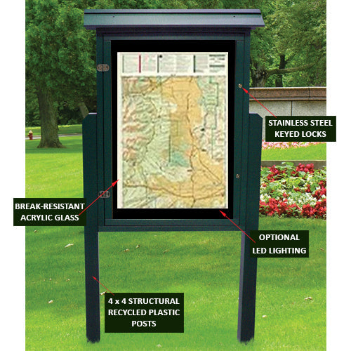 Outdoor Freestanding ULTRA-SIZE Portrait Message Boards with 28.25" x 42" Viewing Area. Eco-Friendly Recycled Plastic Lumber comes in 6 Finishes